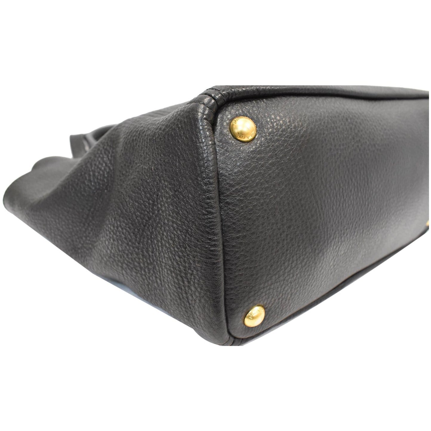 PRADA Vitello Daino Side-Pocket Leather Tote Shoulder Bag Black