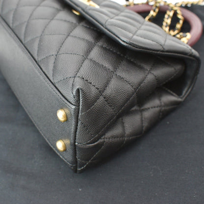CHANEL Coco Mini Top Lizard Handle Caviar Leather Shoulder Bag Black