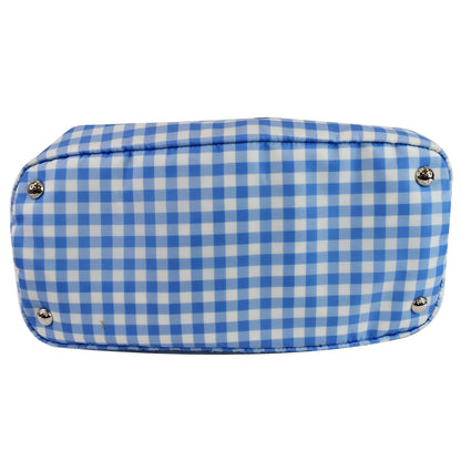 PRADA Textured Nylon Check Tote Shoulder Bag Blue