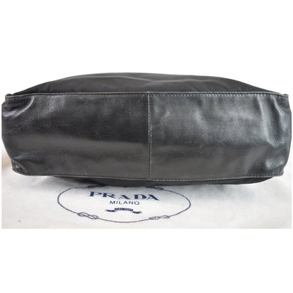 PRADA Nylon Leather Strap Shoulder Bag Black