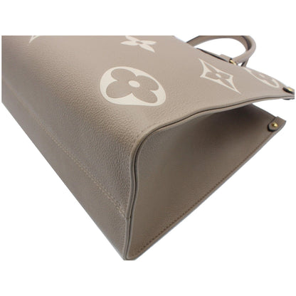 LOUIS VUITTON Onthego MM Giant Monogram Empreinte Shoulder Bag Tourterelle