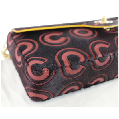CHANEL Coco Pony Hair Leather Shoulder Bag Burgundy