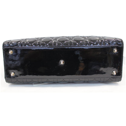 CHRISTIAN DIOR Lady Dior Large Quilted Patent Leather Shoulder Bag Black