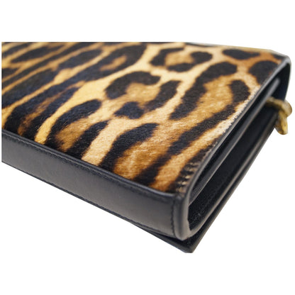 YVES SAINT LAURENT Kate Monogramme Leopard Print Shoulder Bag Black