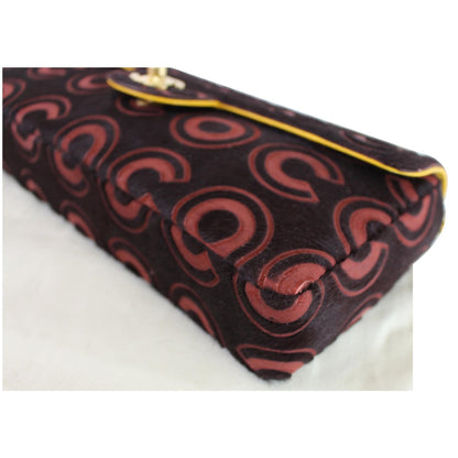 CHANEL Coco Pony Hair Leather Shoulder Bag Burgundy