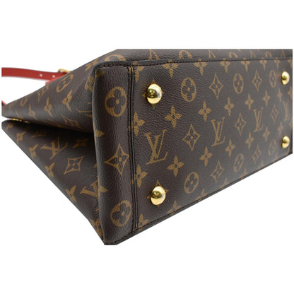 LOUIS VUITTON Flower Monogram Canvas Tote Shoulder Bag Red
