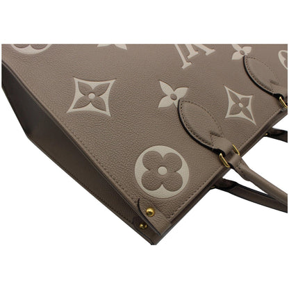 LOUIS VUITTON Onthego MM Giant Monogram Empreinte Shoulder Bag Tourterelle
