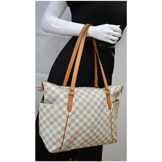 LOUIS VUITTON Totally MM Damier Azur Shoulder Bag White