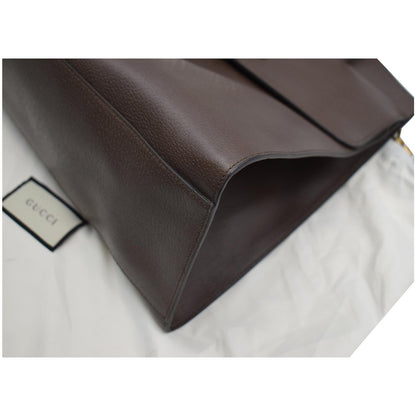GUCCI Butterfly Linea Totem Leather Large Top Handle Shoulder Bag Brown 500772