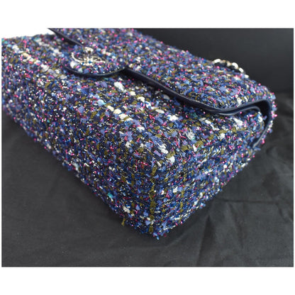 CHANEL Classic Double Flap Tweed Fabric Shoulder Bag Multicolor