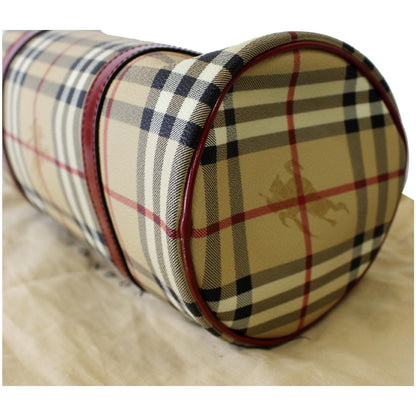 BURBERRY Barrel Haymarket Check Coated Canvas Shoulder Bag Red