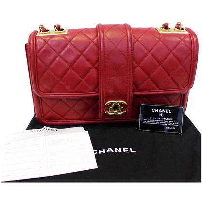 CHANEL Large Elegant CC Flap Calfskin Leather Shoulder Bag Red
