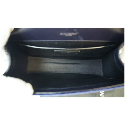 YVES SAINT LAURENT V Flap Tri-Quilt Velvet Shoulder Bag Navy Blue
