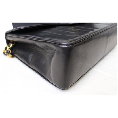 CHANEL Vintage Classic Jumbo Single Flap Vertical Lambskin Shoulder Bag Black