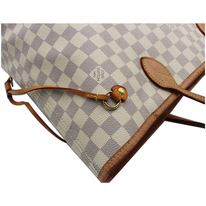 LOUIS VUITTON Neverfull MM Damier Azur Tote Shoulder Bag White