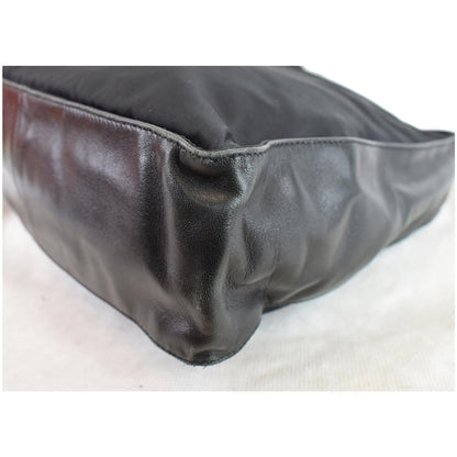 PRADA Nylon Leather Strap Shoulder Bag Black