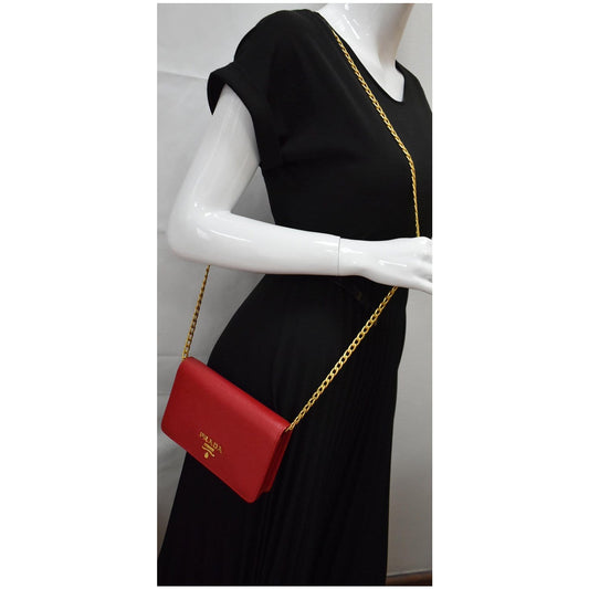PRADA Saffiano Lux Leather Chain Shoulder Crossbody Bag