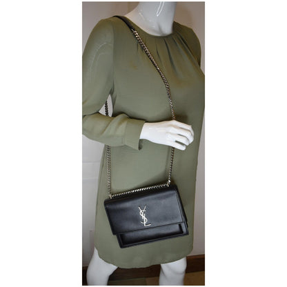 YVES SAINT LAURENT Sunset Medium Leather Shoulder Bag Black