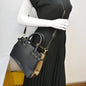 BURBERRY Derby Banner Small House Check Leather Tote Shoulder Bag Black