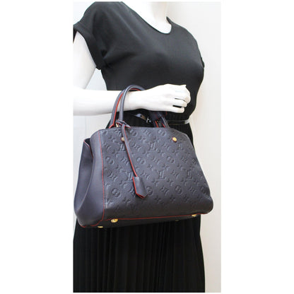 LOUIS VUITTON Montaigne MM Monogram Empreinte Shoulder Bag Navy Blue
