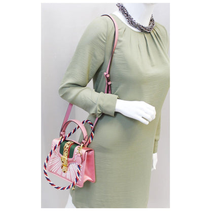 GUCCI Mini Sylvie Satin Crystal Shoulder Bag Peony