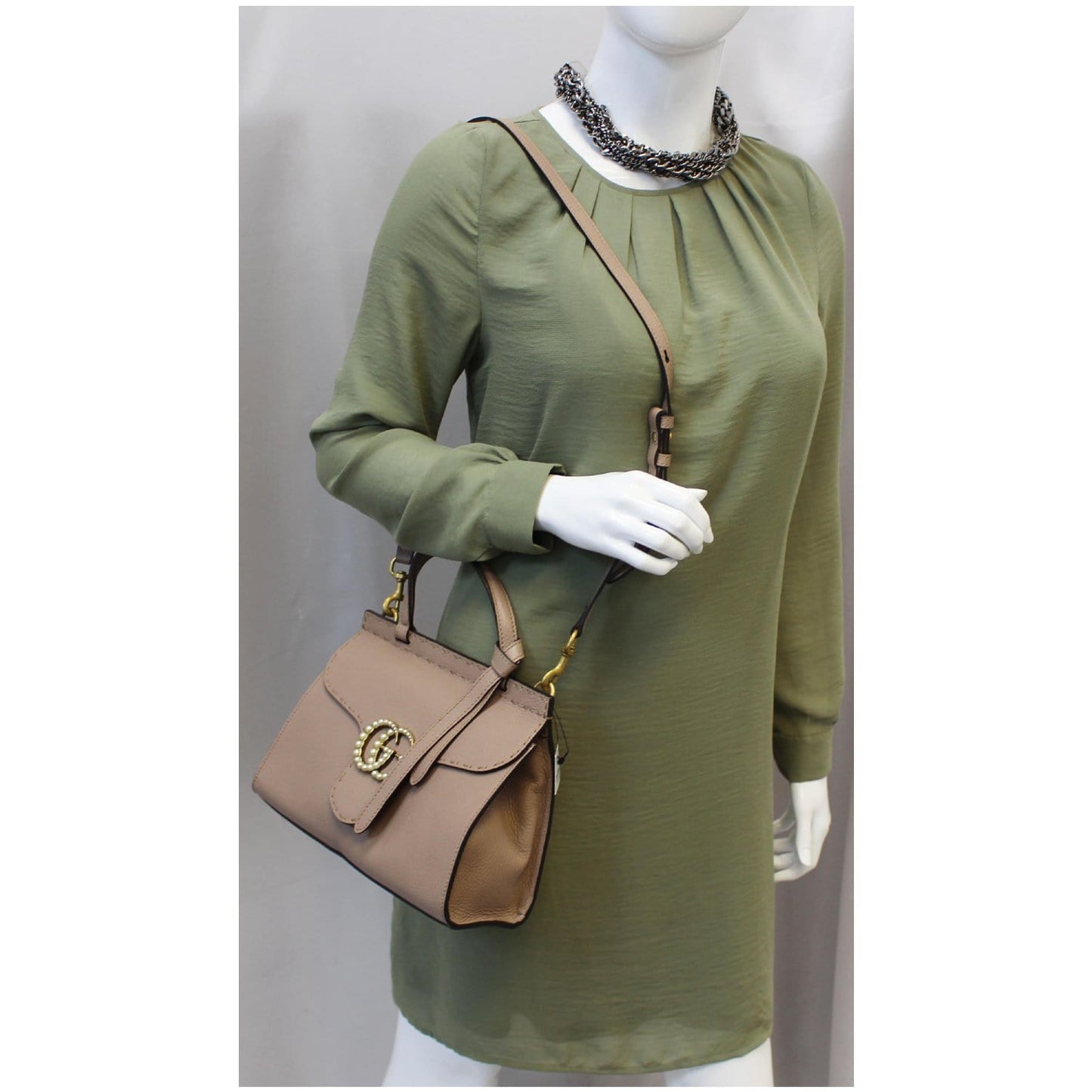 GUCCI GG Marmont Leather Top Handle Shoulder Bag Taupe 442622