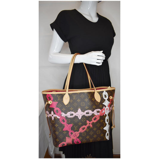 LOUIS VUITTON Bay Neverfull MM Monogram Canvas Shoulder Bag Fuchsia