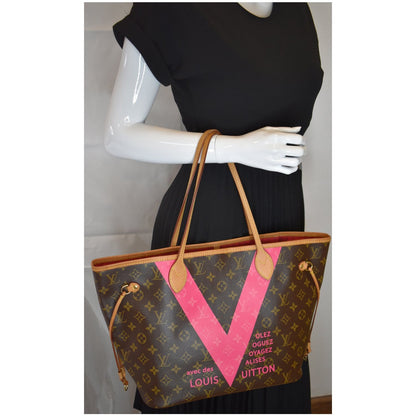 LOUIS VUITTON Neverfull MM V Grenade Monogram Canvas Shoulder Bag Brown