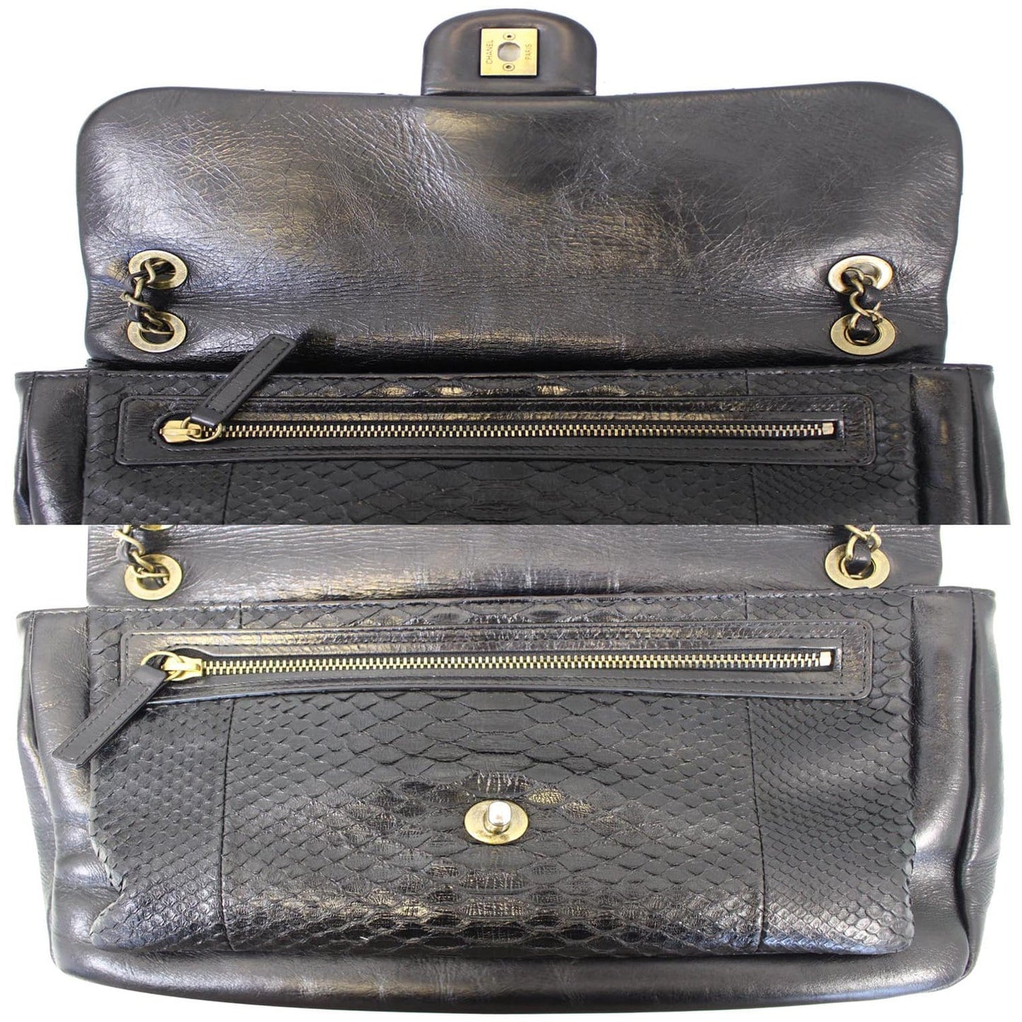 CHANEL Urban Mix Flap Calfskin Python Shoulder Bag Black