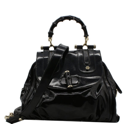 GUCCI Pop Bamboo Dialux Coated Canvas Top Handle Shoulder Bag Black 190256