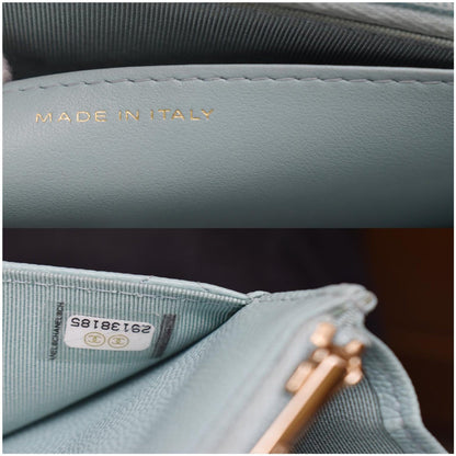CHANEL CC WOC Caviar Leather Wallet On Chain Shoulder Bag Light Blue