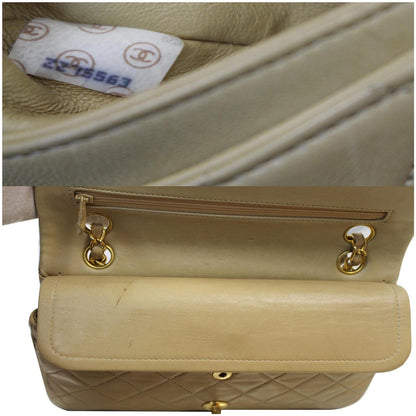 CHANEL CC Double Flap Calfskin Leather Chain Shoulder Bag Beige