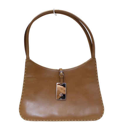GUCCI Brown Leather Topstitch Shoulder Bag