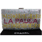 CHANEL La Pausa Embroidered Satin Sequin Clutch Bag Silver