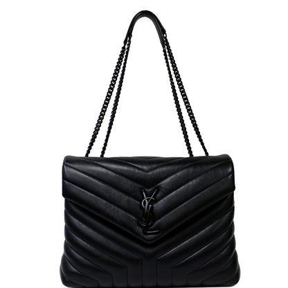 YVES SAINT LAURENT Medium Loulou Matelasse Leather Chain Shoulder Bag Black