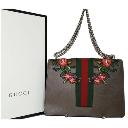 GUCCI Dionysus Embroidered Owl Shoulder Bag Brown 400235