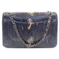 CHANEL Timeless Classic Double Flap Python Shoulder Bag Navy Blue