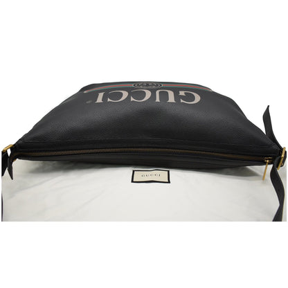 GUCCI Half Moon Logo Calfskin Leather Hobo Shoulder Bag Black 523588
