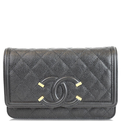CHANEL CC Filigree Small Flap Caviar Leather Shoulder Bag Black