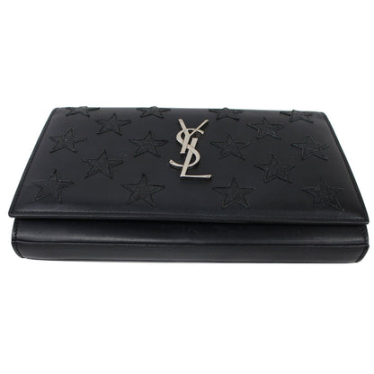 YVES SAINT LAURENT Kate Stars Leather Chain Clutch Crossbody Bag Black