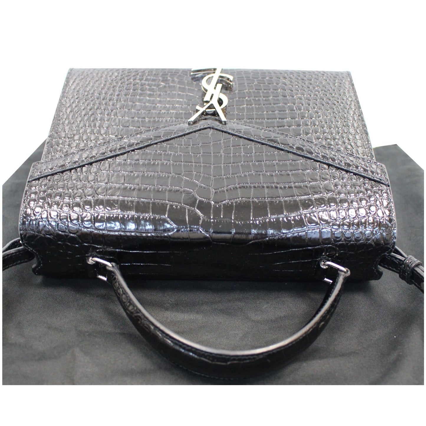YVES SAINT LAURENT Cassandra Top Handle Embossed Shoulder Bag Black