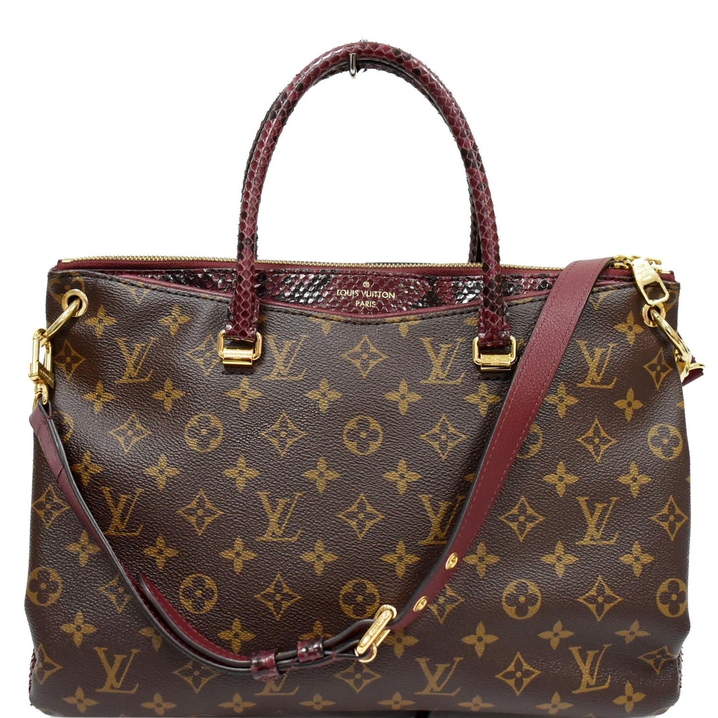 LOUIS VUITTON Pallas Python Monogram Canvas Shoulder Bag Bordeaux