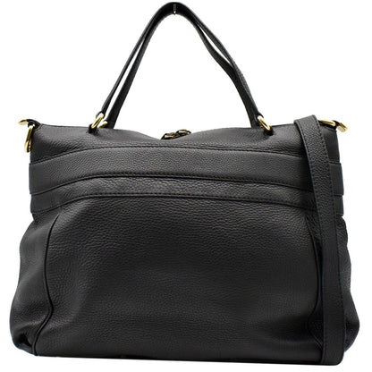 GUCCI Ride Medium Pebbled Leather Top Handle Shoulder Bag Black