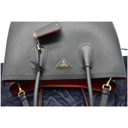 PRADA Double Handle Saffiano Leather Tote Shoulder Bag Black