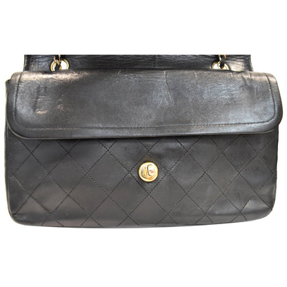 CHANEL CC Vintage Classic Medium Double Flap Calf Shoulder Bag Black