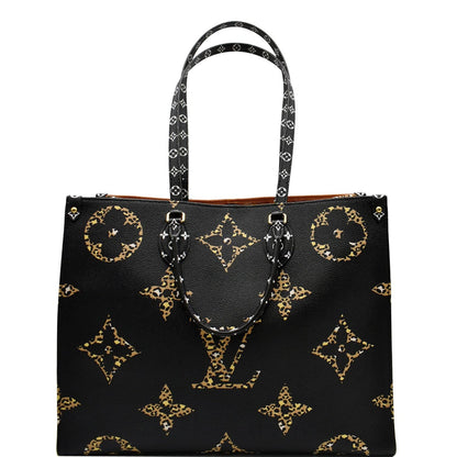 LOUIS VUITTON Onthego Jungle GM Giant Monogram Canvas Tote Shoulder Bag Black