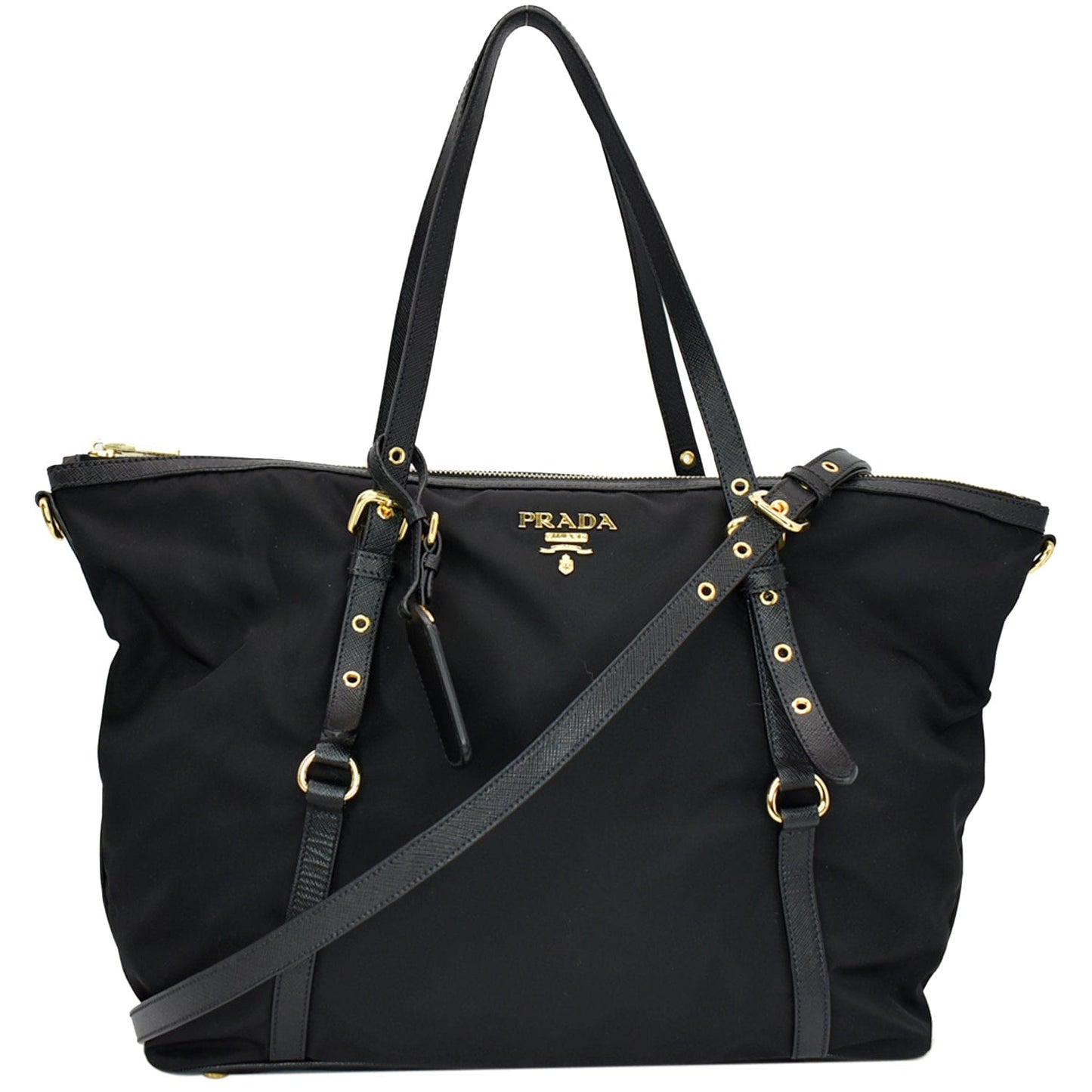 PRADA Tessuto Saffiano Nylon Tote Shoulder Bag Black - Hot Deals