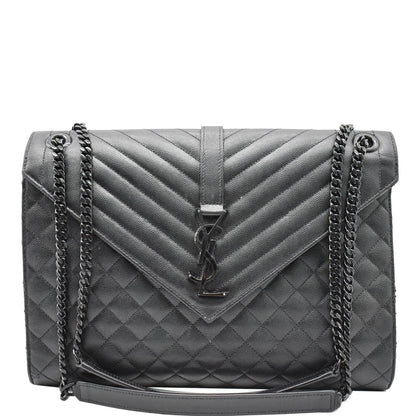 YVES SAINT LAURENT Envelope Large Grain De Poudre Leather Shoulder Bag Black