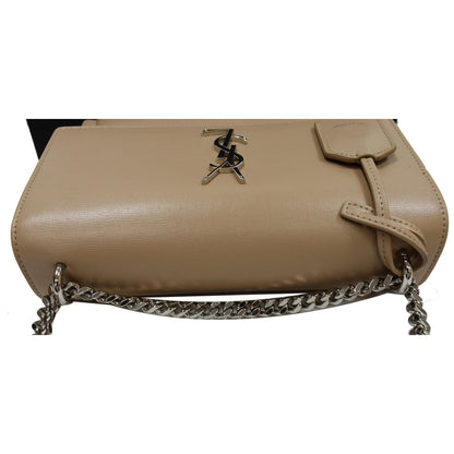 YVES SAINT LAURENT Monogram Sunset Medium Leather Shoulder Bag Beige