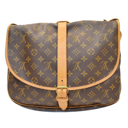 LOUIS VUITTON Saumur 35 Monogram Canvas Shoulder Bag Brown
